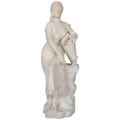 Antique Italian Carved Alabaster Sculpture of Woman at the Well, Signed