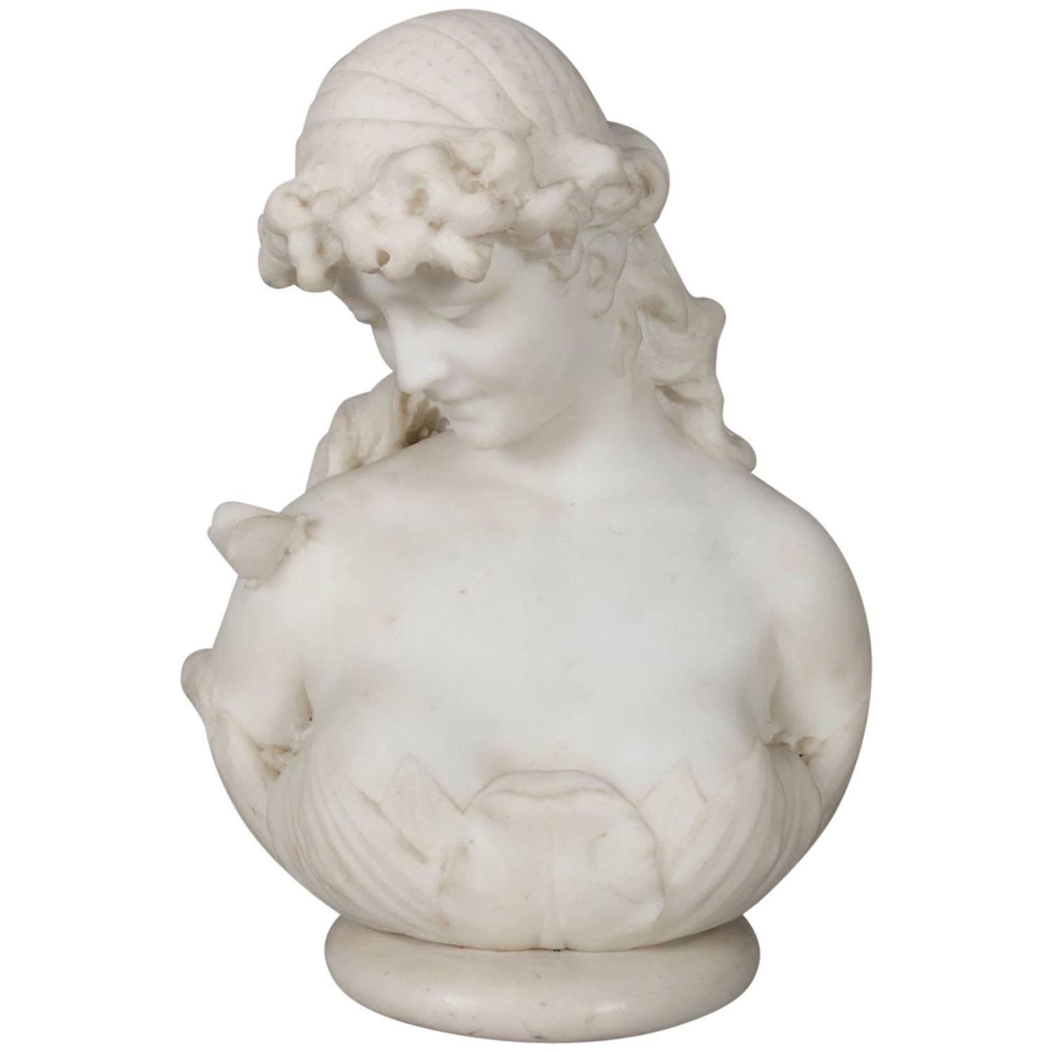 Antique Neoclassical Italian Carved Alabaster Portrait Bust Sculpture