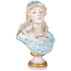 Antique portrait anglais peint à la main en porcelaine dorée de Chelsea Bisque Bust