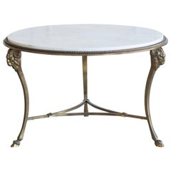 Antique Brass Coffee Table with Carrera Marble Top