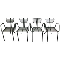 Vintage Set of Eight French Mid-Century Modern Enameled Steel Dining Chairs