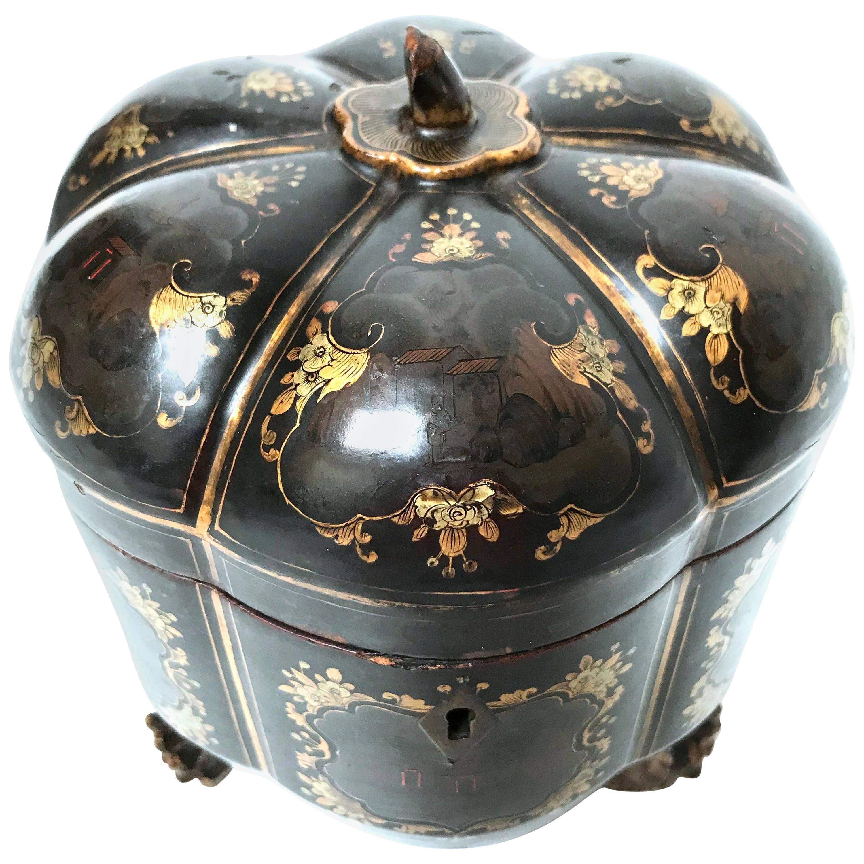 19th Century Chinese Export Melon Form Tea Caddy