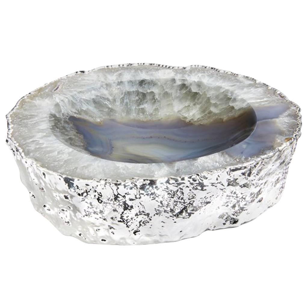Cascita Small Bowl Natural Agate and Silver, by ANNA new york For Sale