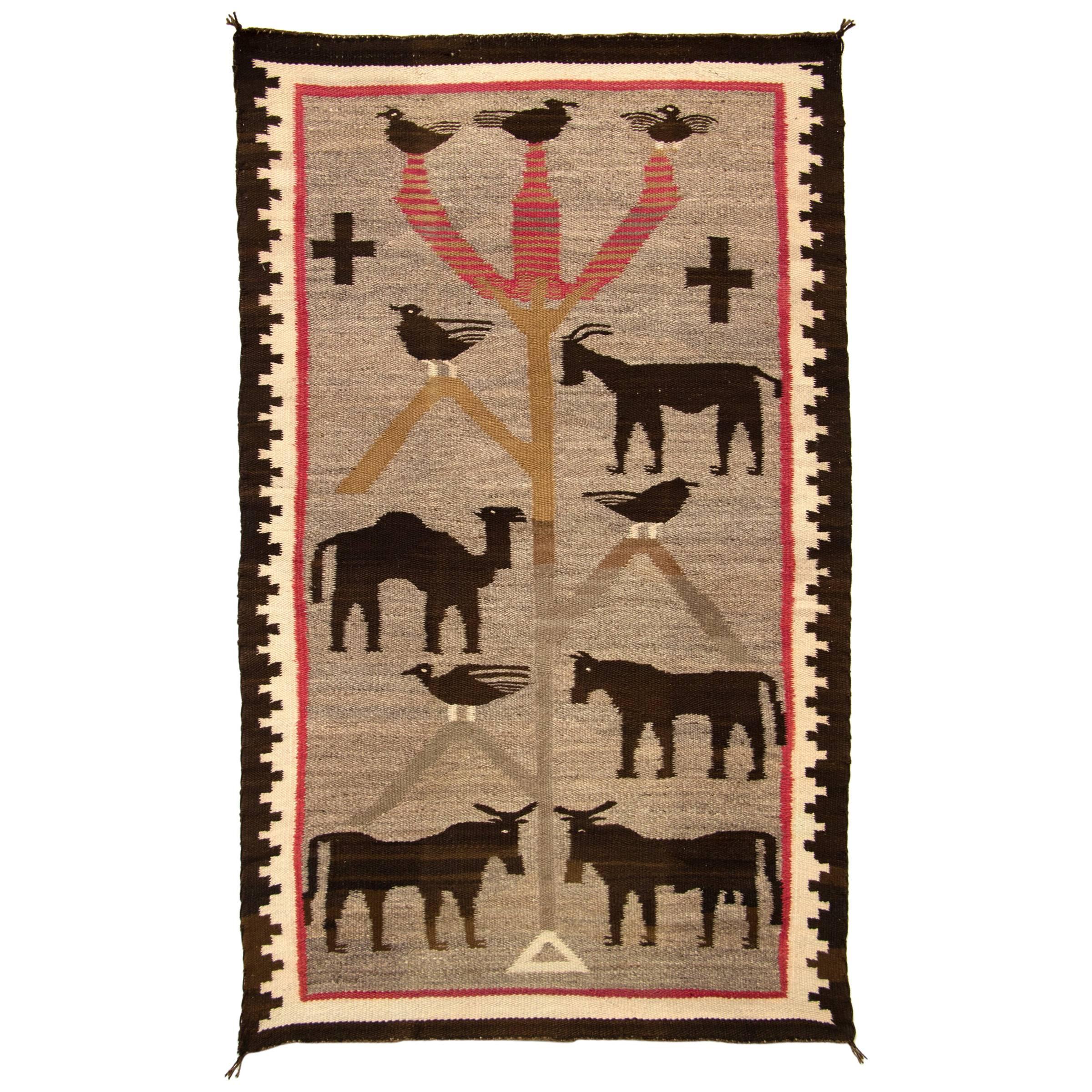 Early Navajo Pictorial Weaving, "Tree of Life" Textile, circa 1900