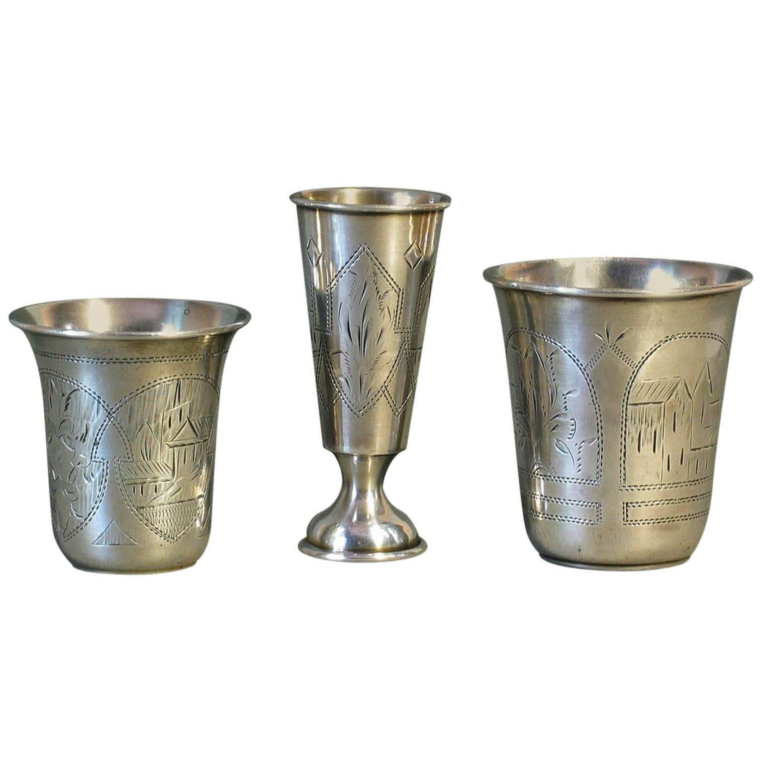Lot of Three Imperial Russian Silver Vodka Cups