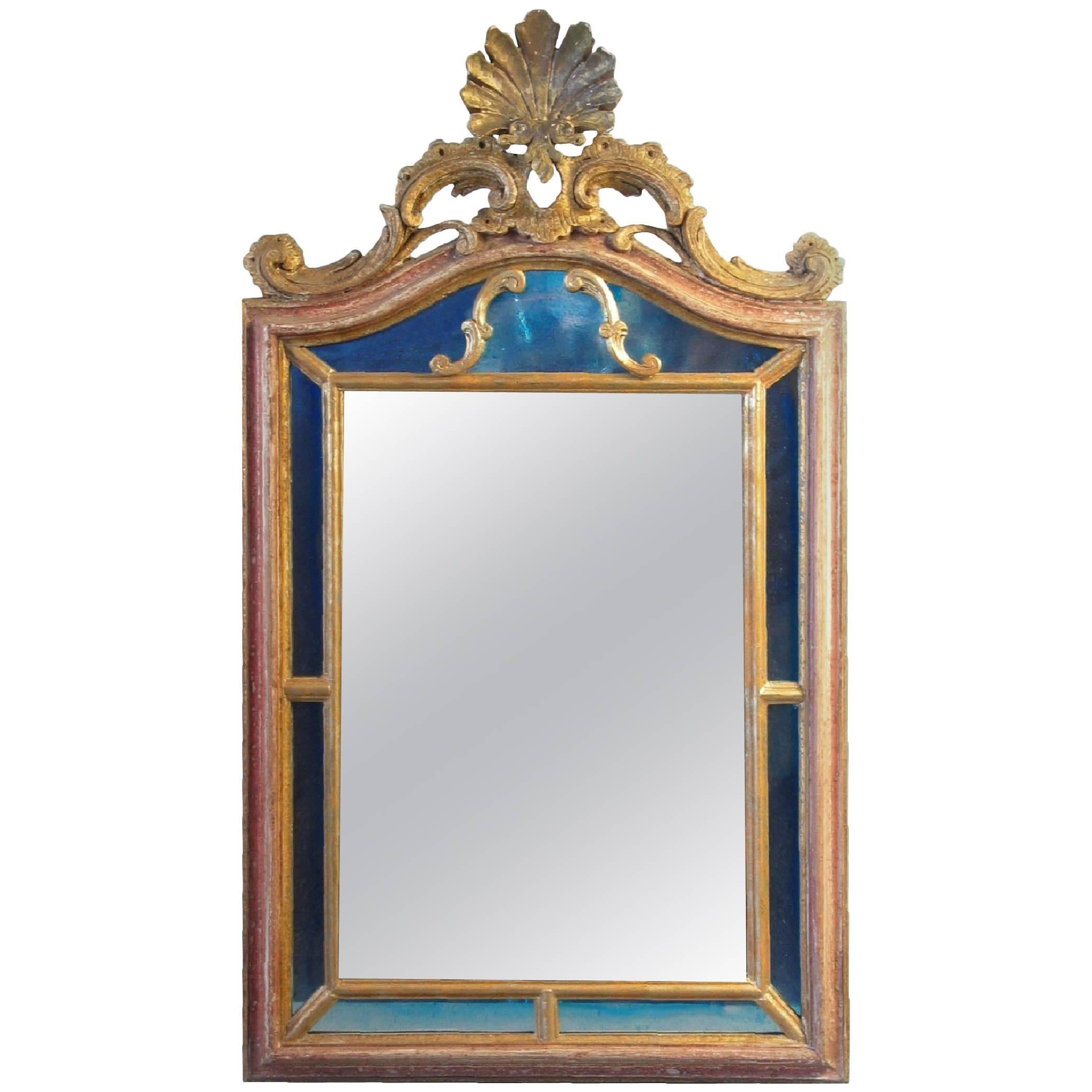 Hand-Carved Parcel-Gilt Florentine Mirror in Rococo Style