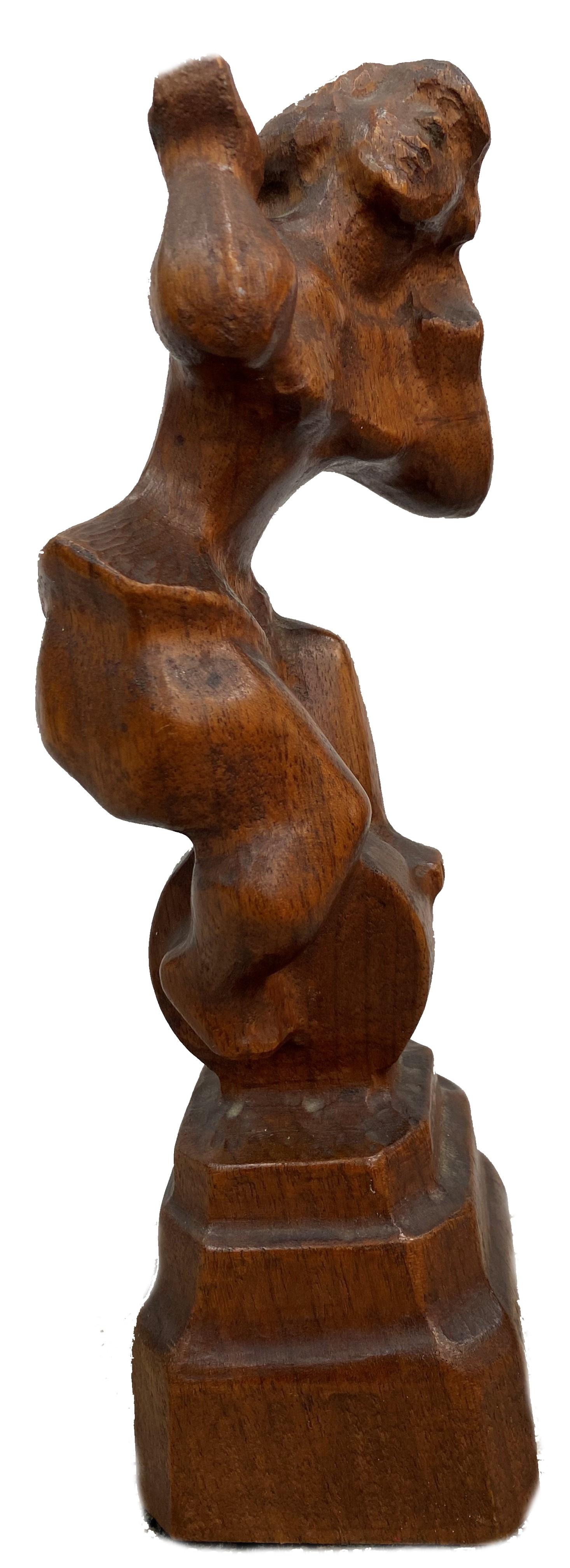 Chaim Gross, Ballerina on Unicycle, Hand-Carved Wood Sculpture, circa 1940s For Sale