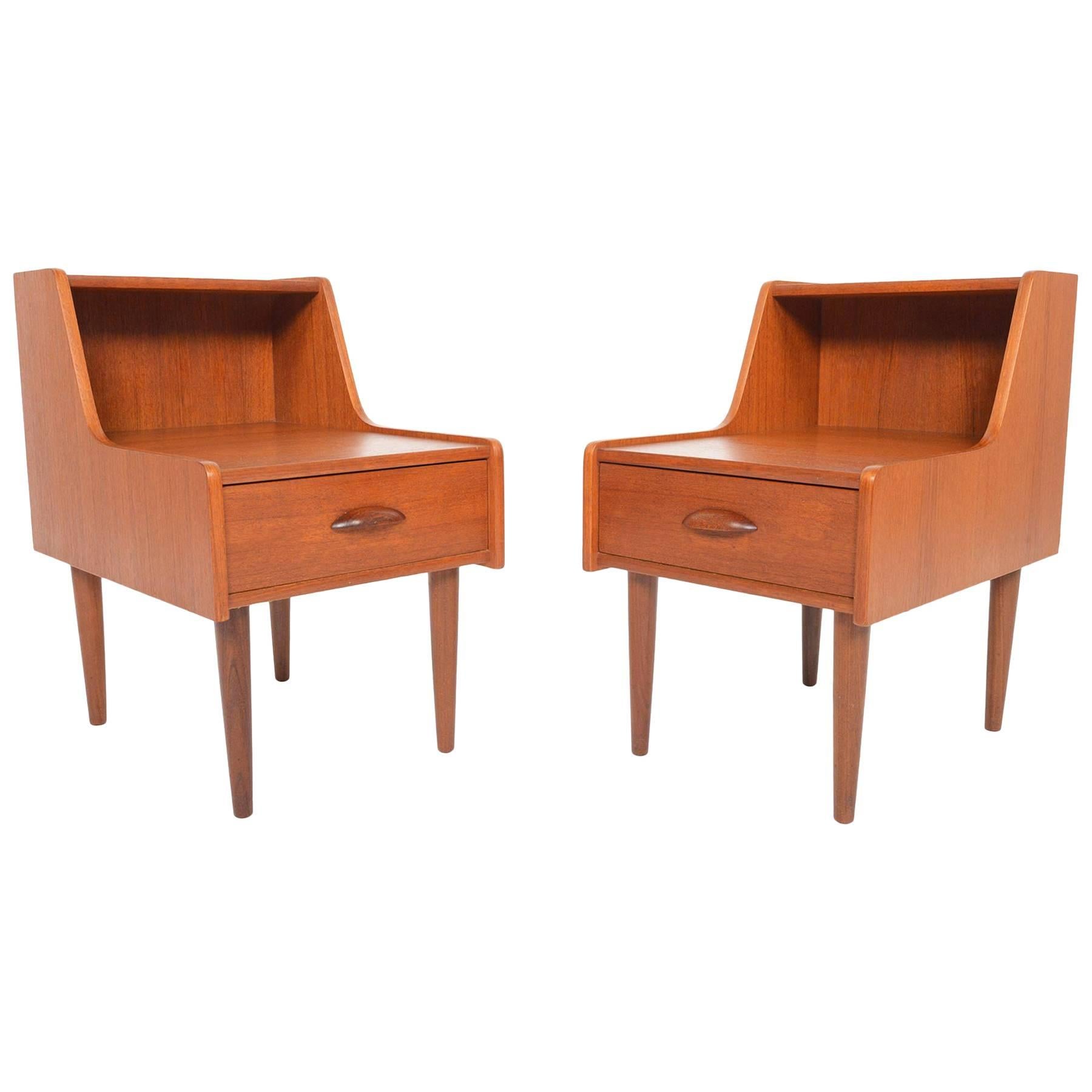 Pair of Danish Modern Single Drawer Teak Nightstands