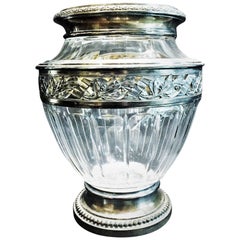 French Art Deco Hand-Cut Crystal and Sterling Silver Flower Vase, circa 1925