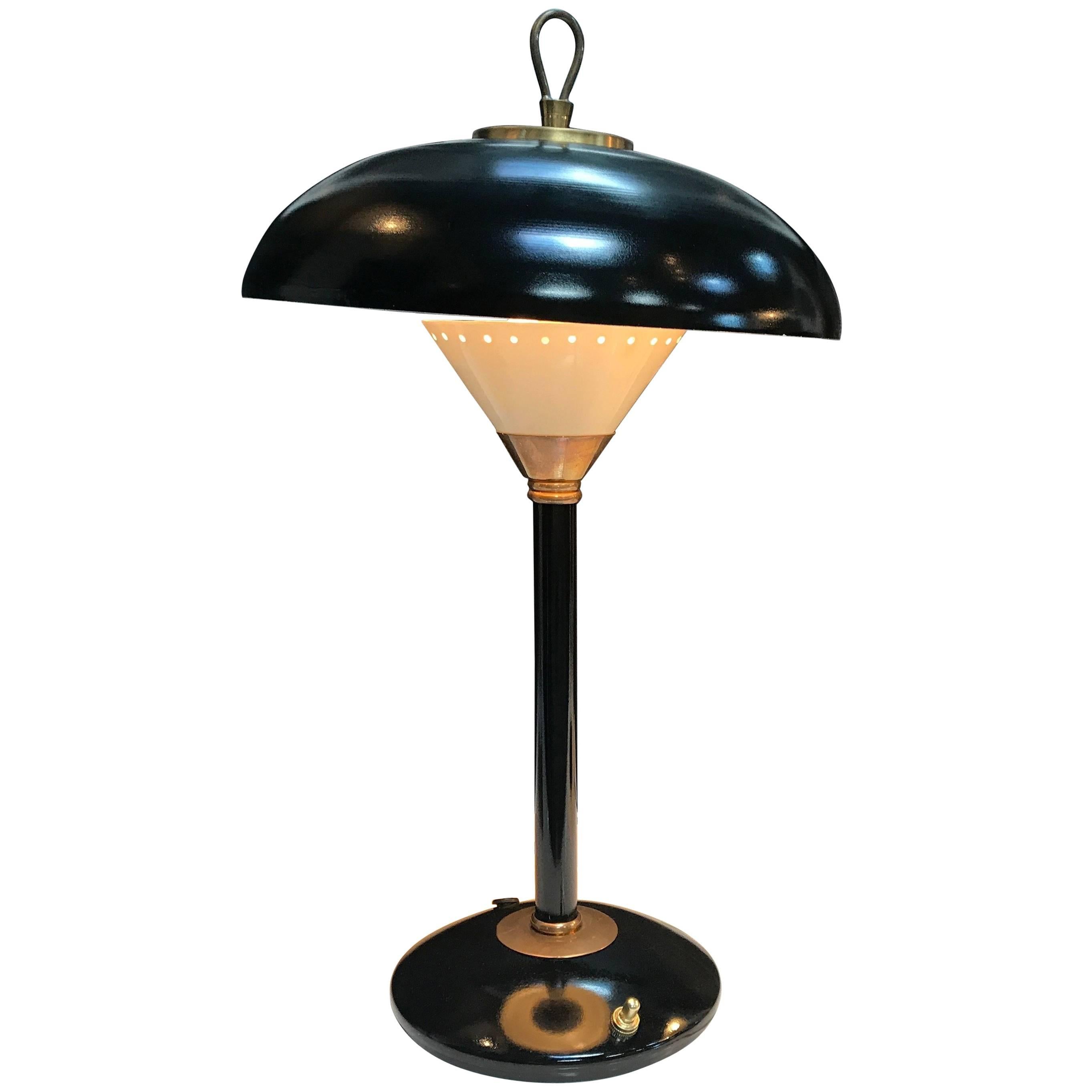 Desk Lamp in Brass and Black Metal, Italian, 1950s