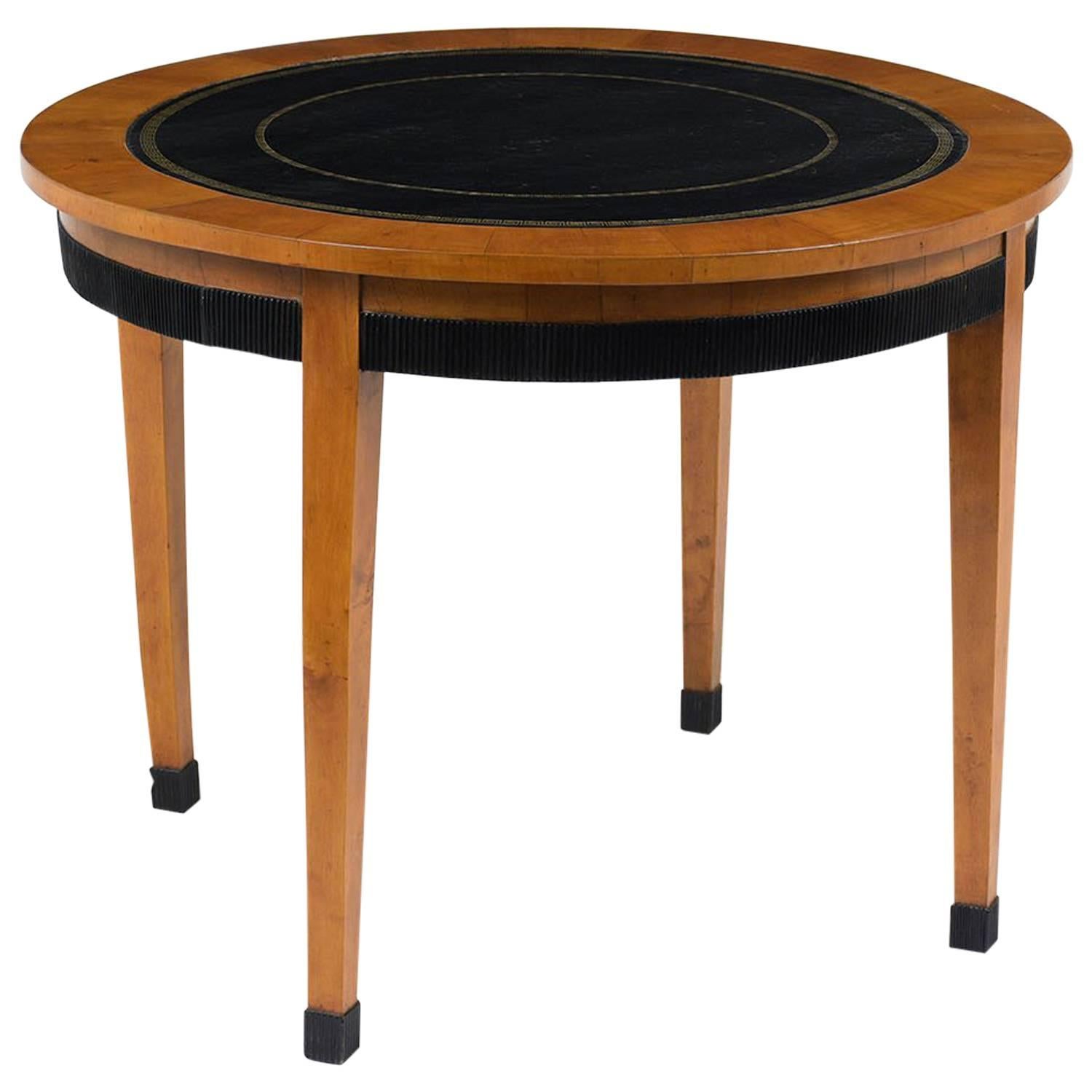 French Empire Round Center Table With Embossed Lather top Insert 