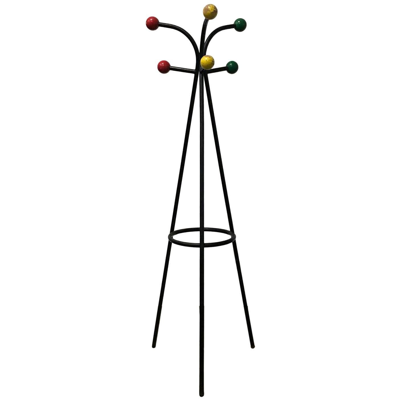 1960, Original Rare French Standing Coat Hat Stand with Colored Balls For Sale