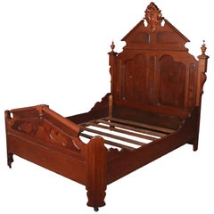Antique Renaissance Revival Carved Walnut and Burl Bed Frame, Full/Double