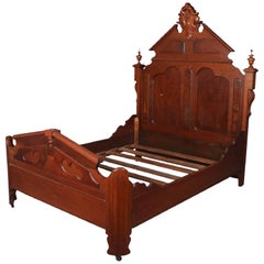 Cadre de lit en ronce et noyer sculpté:: style renaissance antique:: Full/Double