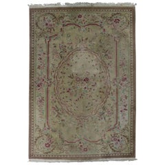 French Aubusson Style Floral Wool Rug, 20th Century