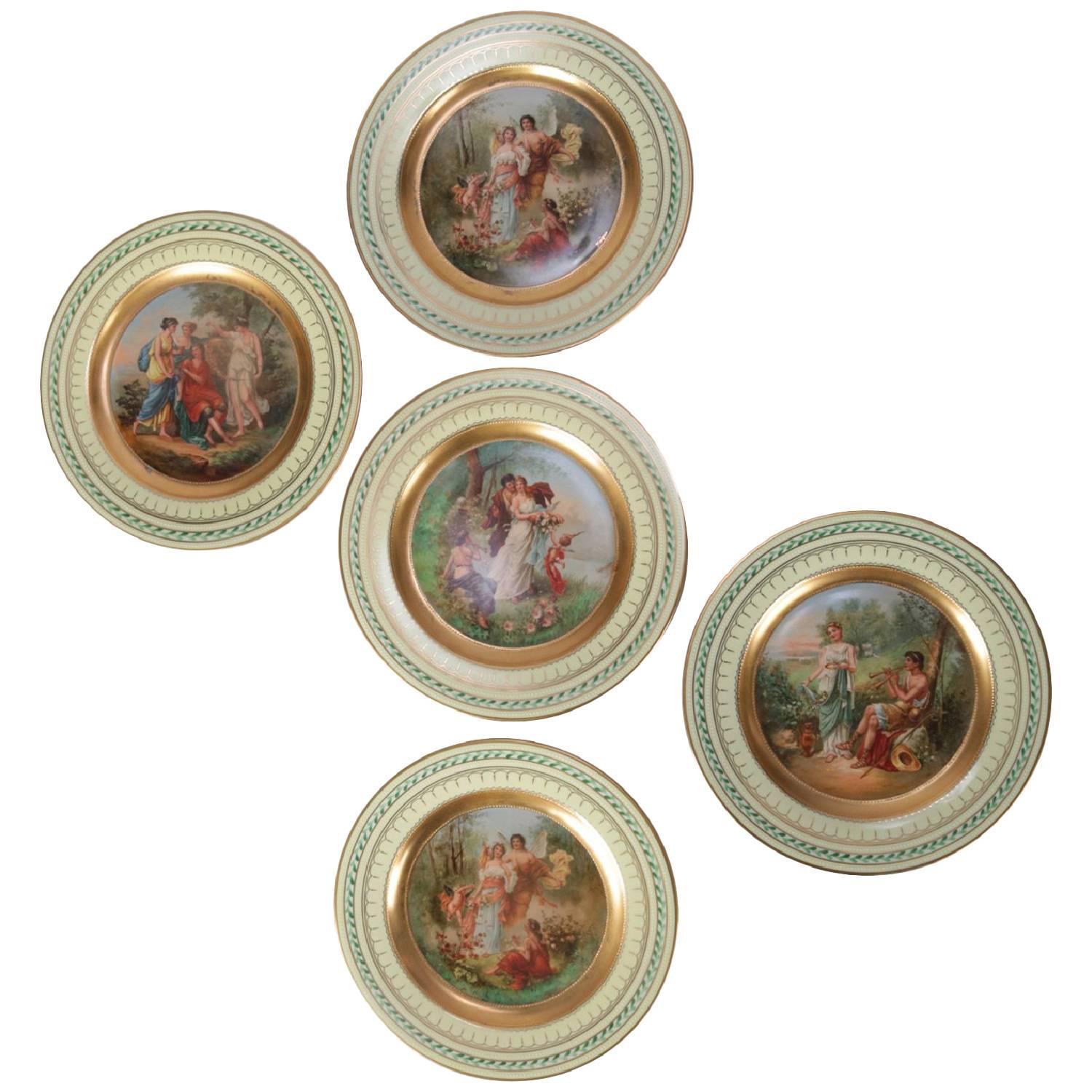 Set of Five Austrian Hand-Painted Vienna Porcelain Marriage Portrait Plates