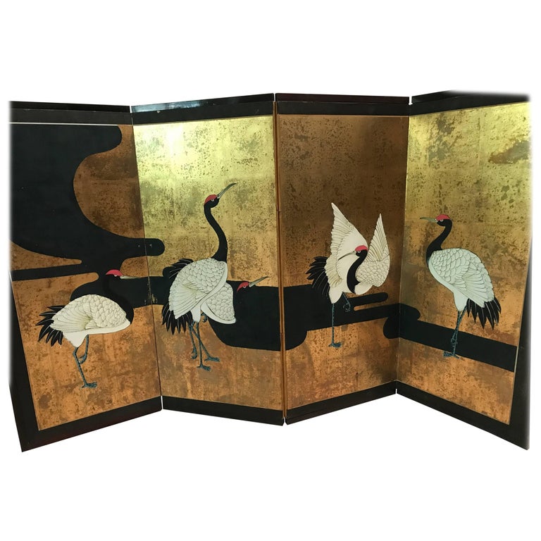 Hand Painted Japanese Screen For Sale at 1stdibs