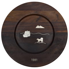Danish Midcentury Rosewood Wall Platter by Robert Dalgas Lassen, Silver Inlays