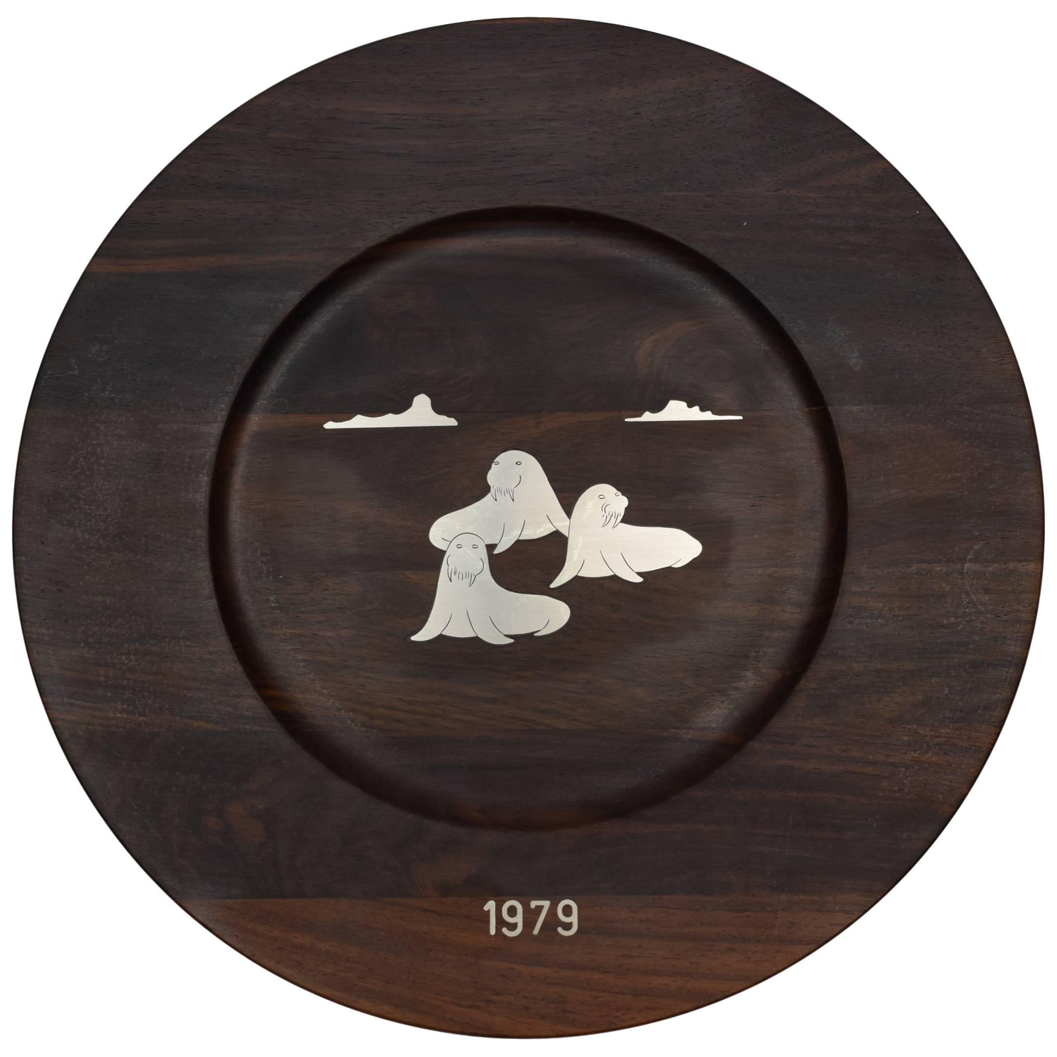 Danish Midcentury Rosewood Wall Platter by Robert Dalgas Lassen, Silver Inlays For Sale