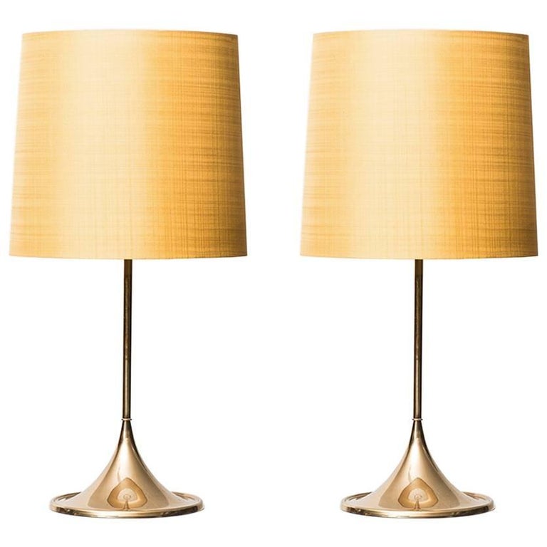 Pair of Table Lamps Model B024 in Brass by Bergbom in Sweden at 1stDibs