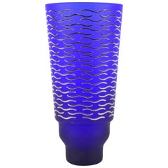 Italian Blue and Silver Glass Vase by Sottsass Associati 
