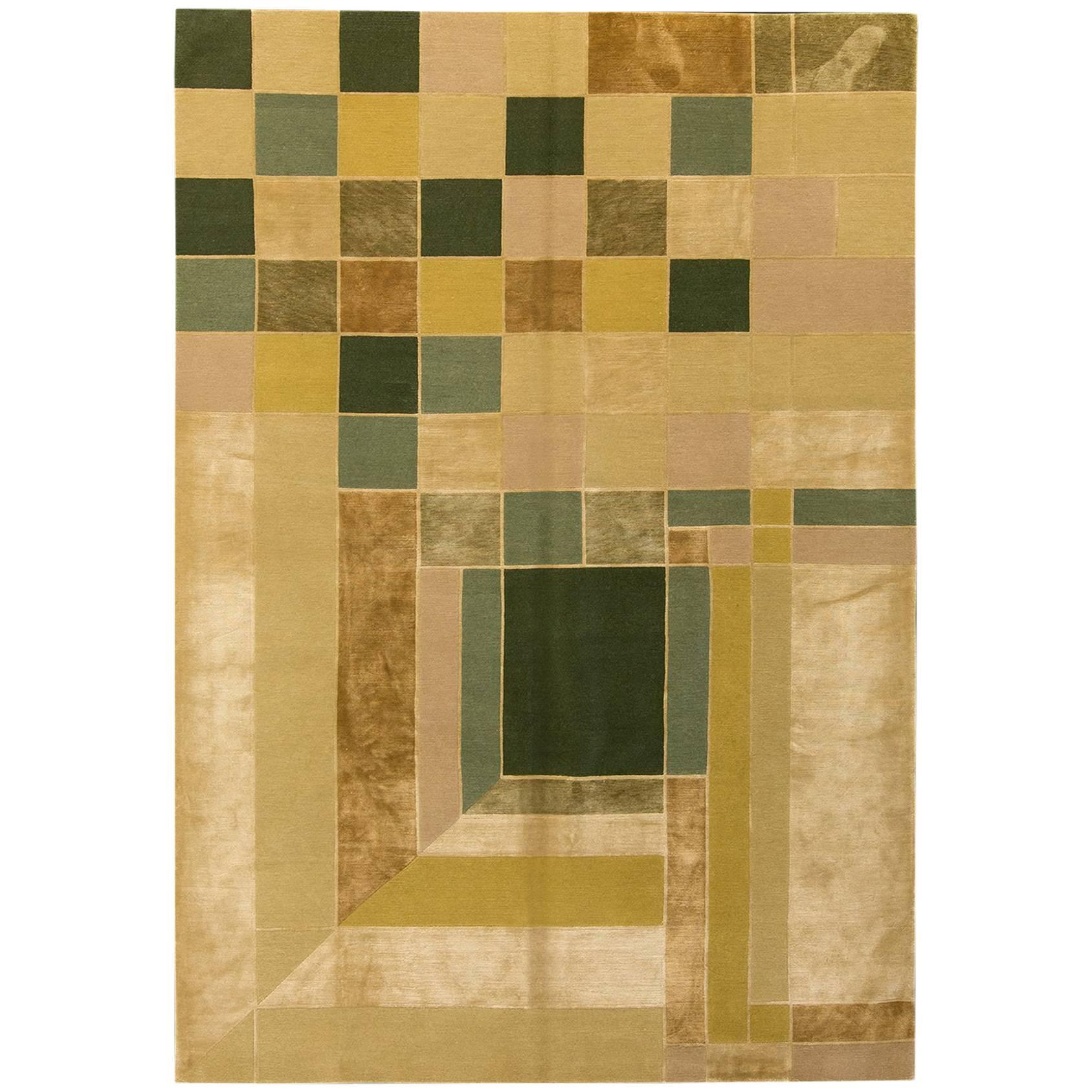 (After) Frank Lloyd Wright Garden Windows Rug, Silk and Wool Hand-Knotted For Sale