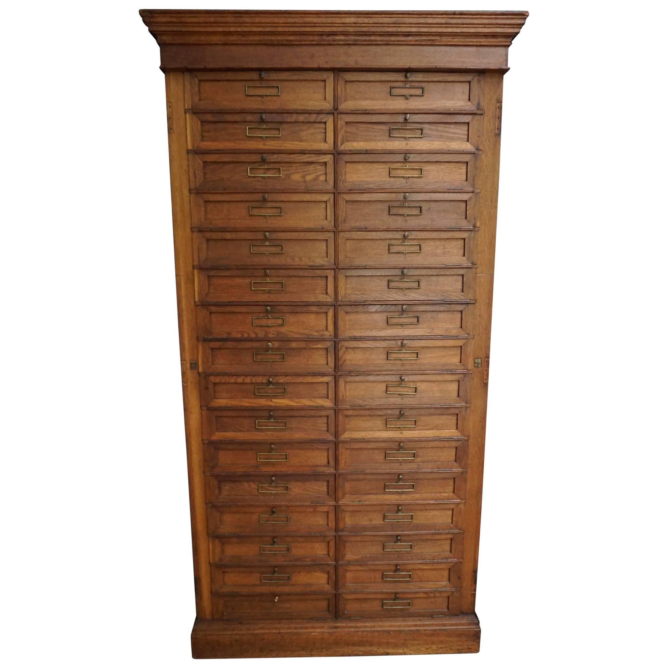 Antique French Oak Bank Cabinet with Drop Down Doors, 1900
