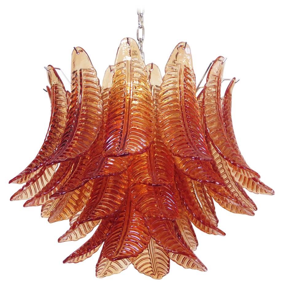 Italian Murano Six-Tier Amber Felci Glass Chandelier, 36 Glasses