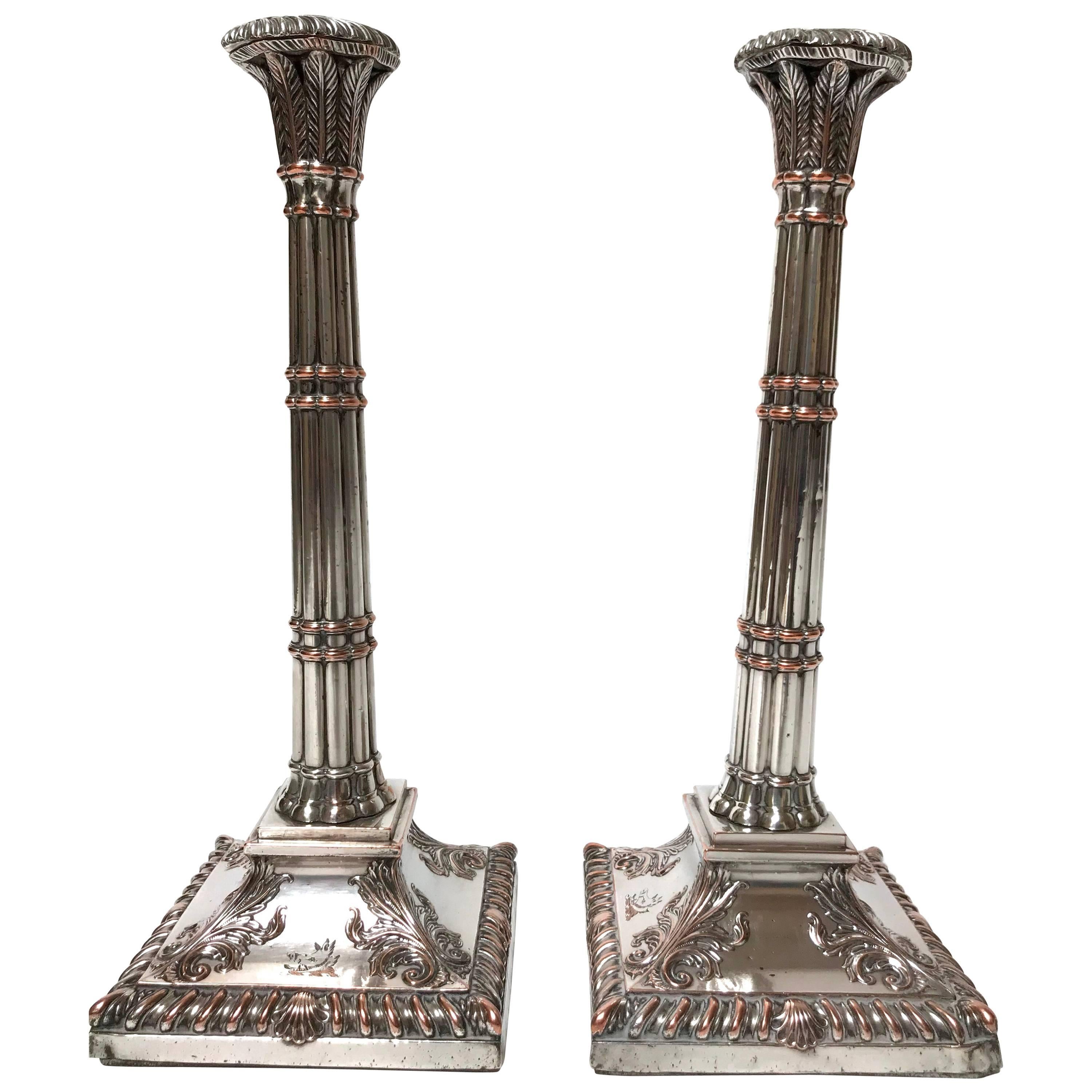 Pair of 18th Century Irish Silver-Plate Candlesticks For Sale