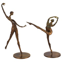 Sculptures en bronze expressionnistes modernes d'un couple de danseurs:: signées