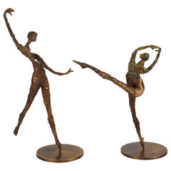 Modern Expressionist Bronze Sculptures of a Pair of Dancers, Signed