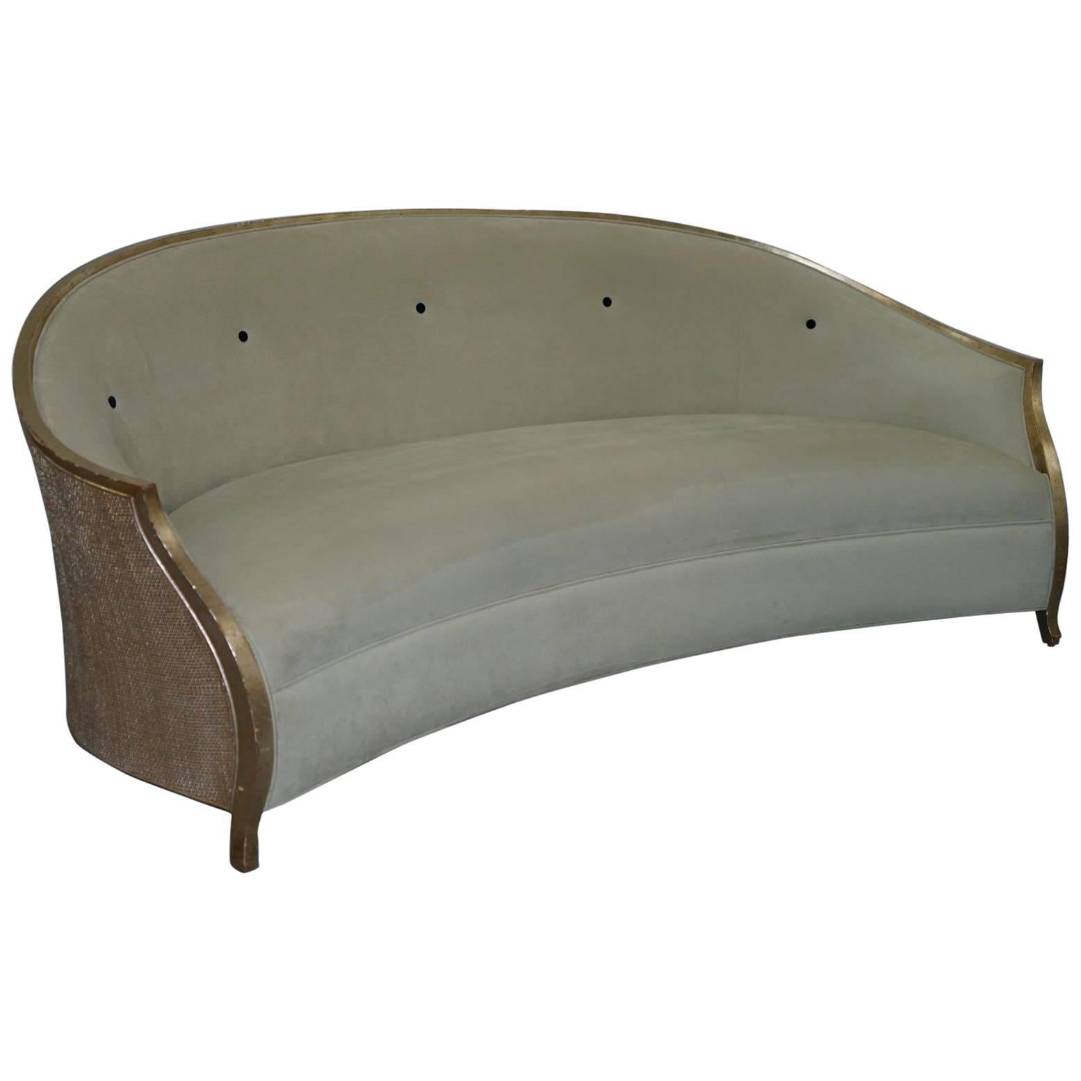 Christopher Guy Suede Leather Upholstery Curved Sofa Gold Leaf Paint