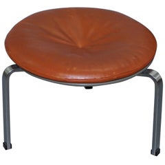 Rare Fritz Hansen 1983 Fully Stamped Danish Leather Poul Kjaerholm PK-33 Stool