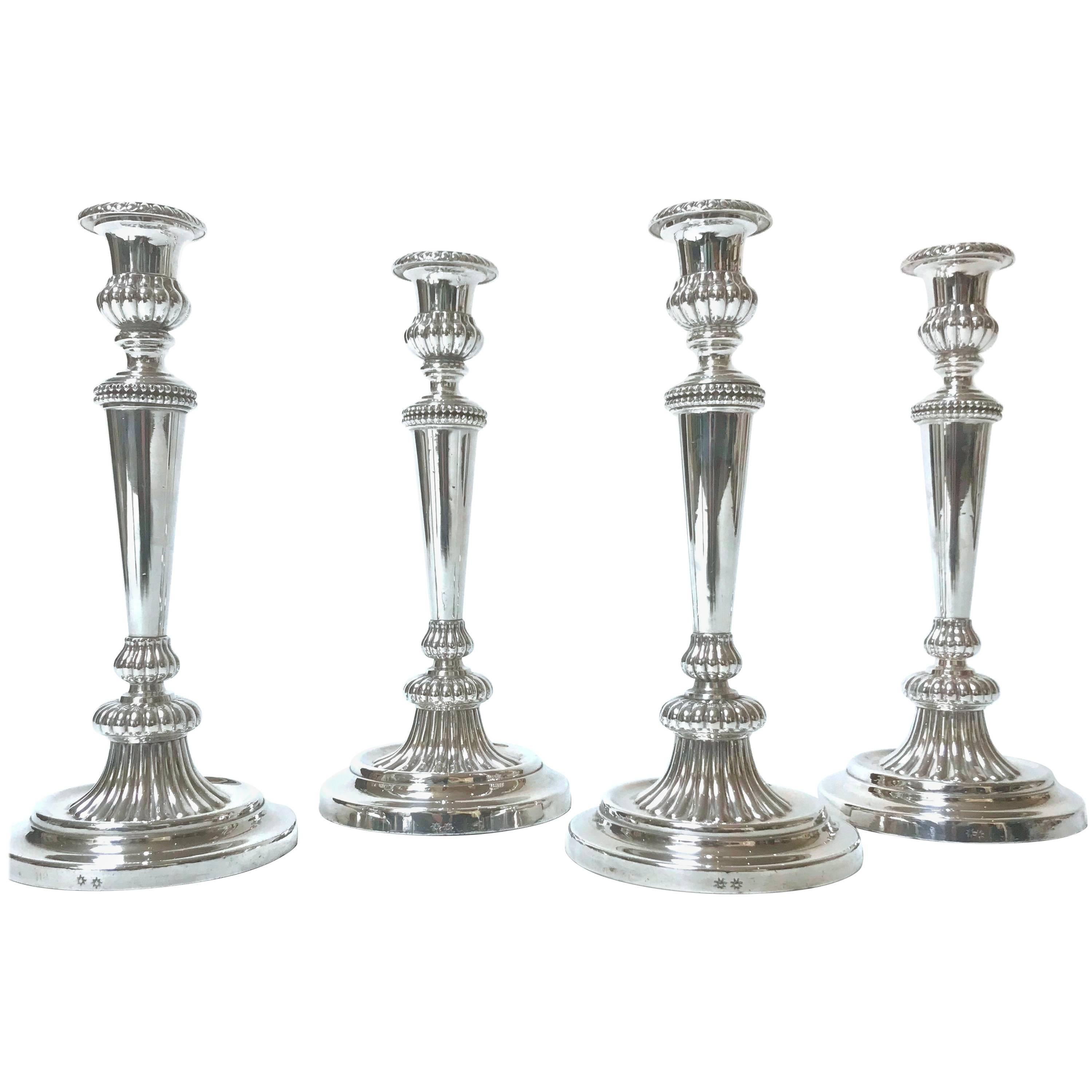 Set of Four Late George III Michael Bolton Plated Silver Canclesticks