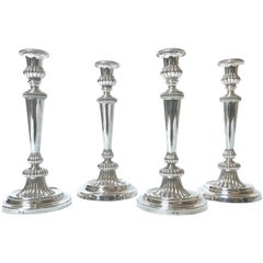 Used Set of Four Late George III Michael Bolton Plated Silver Canclesticks