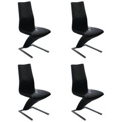 Used Set of Four Black Leather Rolf Benz 7800 Dining Chairs Iconic Design