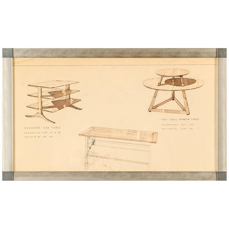 Edward Wormley Rare Furniture Drawing Designs for Dunbar For Sale at