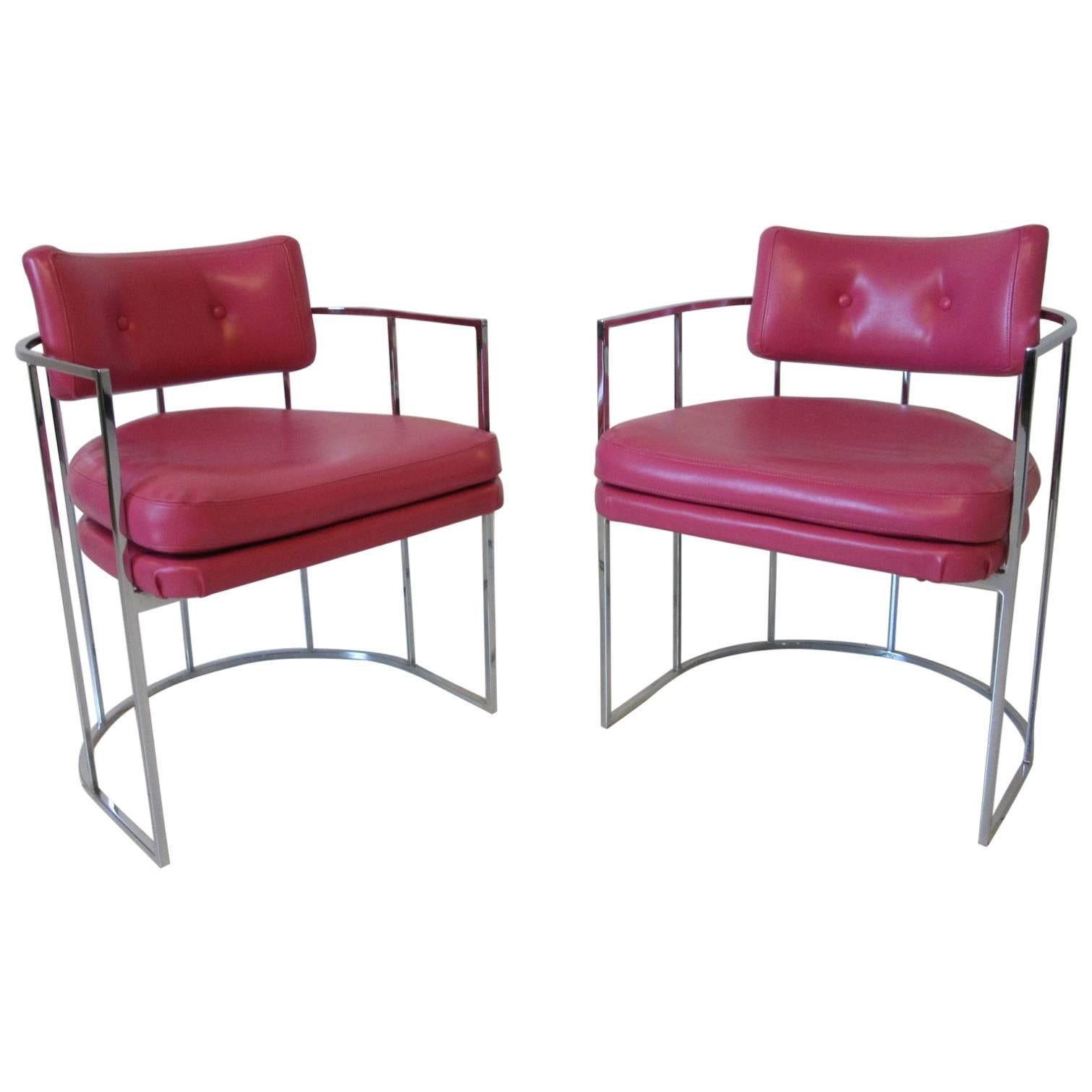 Milo Baughman Chrome and Upholstered Chairs