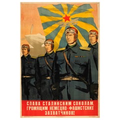 Rare Original WWII Soviet Air Force Poster: Stalin's Hawks Smash German Invaders