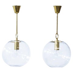 Pair of Glass and Brass Pendant Lamps by Hans-Agne Jakobsson, Sweden, 1960s