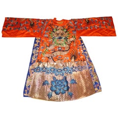 Stunning Chinese Silk Gold Thread Embroidered Dragon Kimono Robe Wall Hanging
