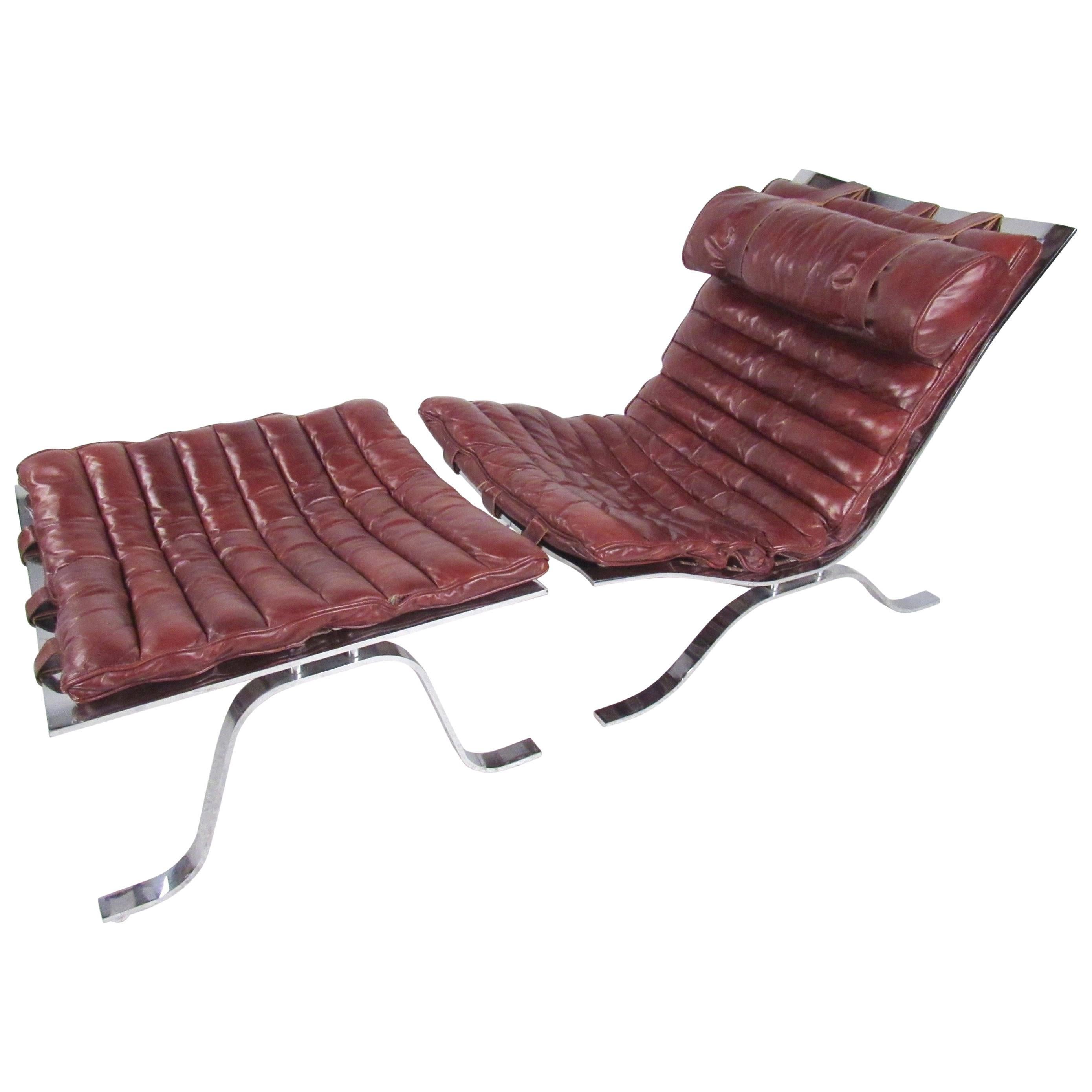 Mid-Century Leather "Ari" Lounge Chair with Ottoman by Arne Norell