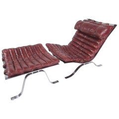 Mid-Century Leather "Ari" Lounge Chair with Ottoman by Arne Norell