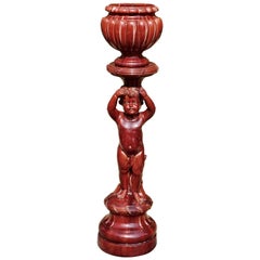 19th Century French Oxblood Massier Cherub Jardiniere Pedestal