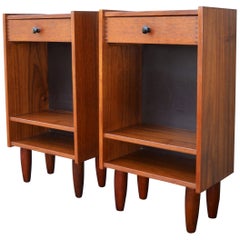 Pair of Petite Danish Modern Teak Bedside Tables with Finger Jointed Drawers