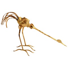 Crane Sculpture of Gilt Wrought Iron by Salvino Marsura, 1960s