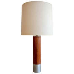 Retro Rosewood and Brushed Aluminium Cylinder Table Lamp by Laurel, circa 1970