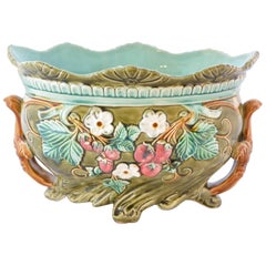 Antique Onnaing Majolica Jardiniere Urn with Strawberry Accents