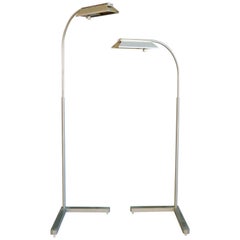 Pair of Brushed Nickel Adjustable Dimmable Floor Lamps by Casella, circa 1970