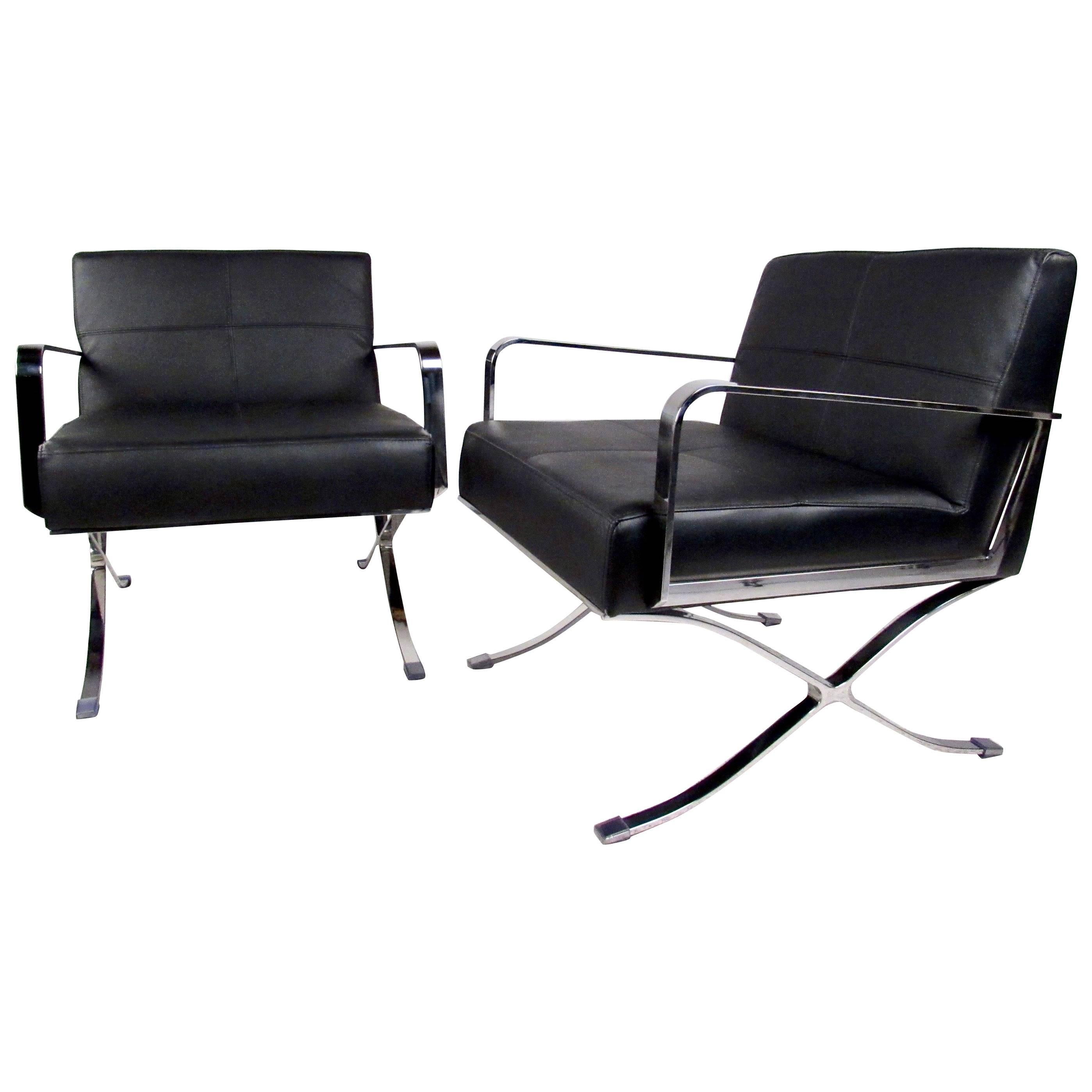 Pair of Modern Club Chairs with X Frame Base For Sale